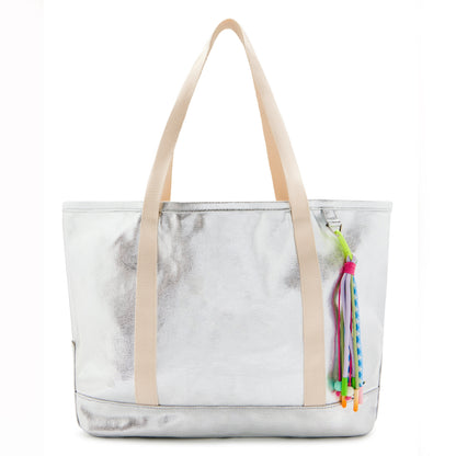 Personalized  Kids Tote Bag with Patches Silver Metallic Canvas