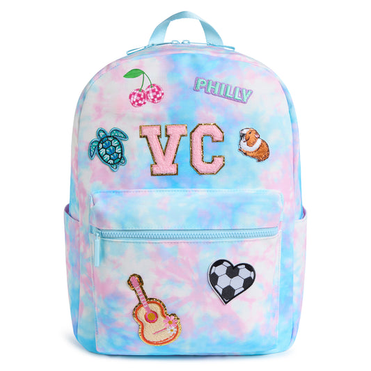 Pink & Blue Tie Dye Personalized Patched Kids Backpack - Large