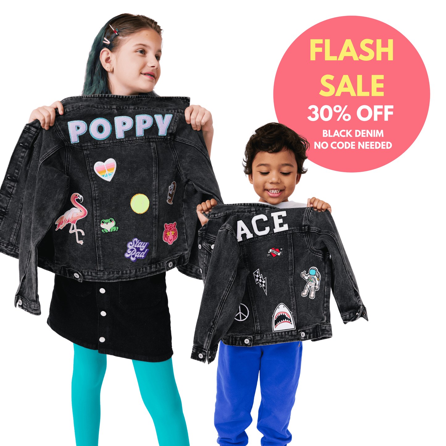Personalized Patched Kids Denim Jacket – Black Wash