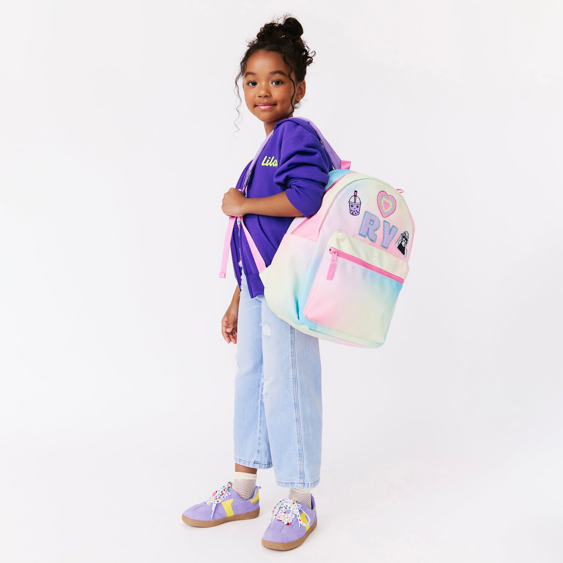 Personalized Pink Rainbow Kids Backpack, Medium