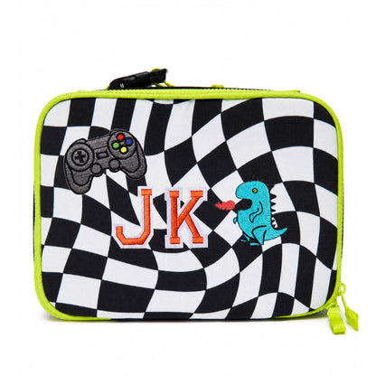 Personalized Black White Checker Lunch Box | Custom Patched Kids Lunch Box