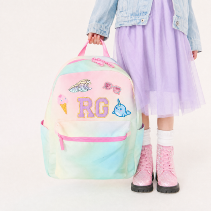 Personalized Pink Rainbow Patched Kids Backpack, Medium