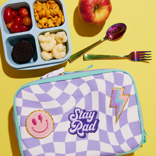 Purple & White Checker Patched Kids Lunch Box | Ready to Ship