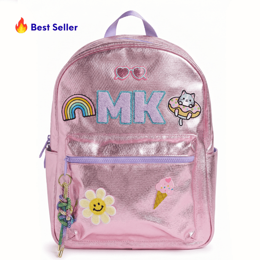 Pink Metallic Personalized Kids Backpack - Medium