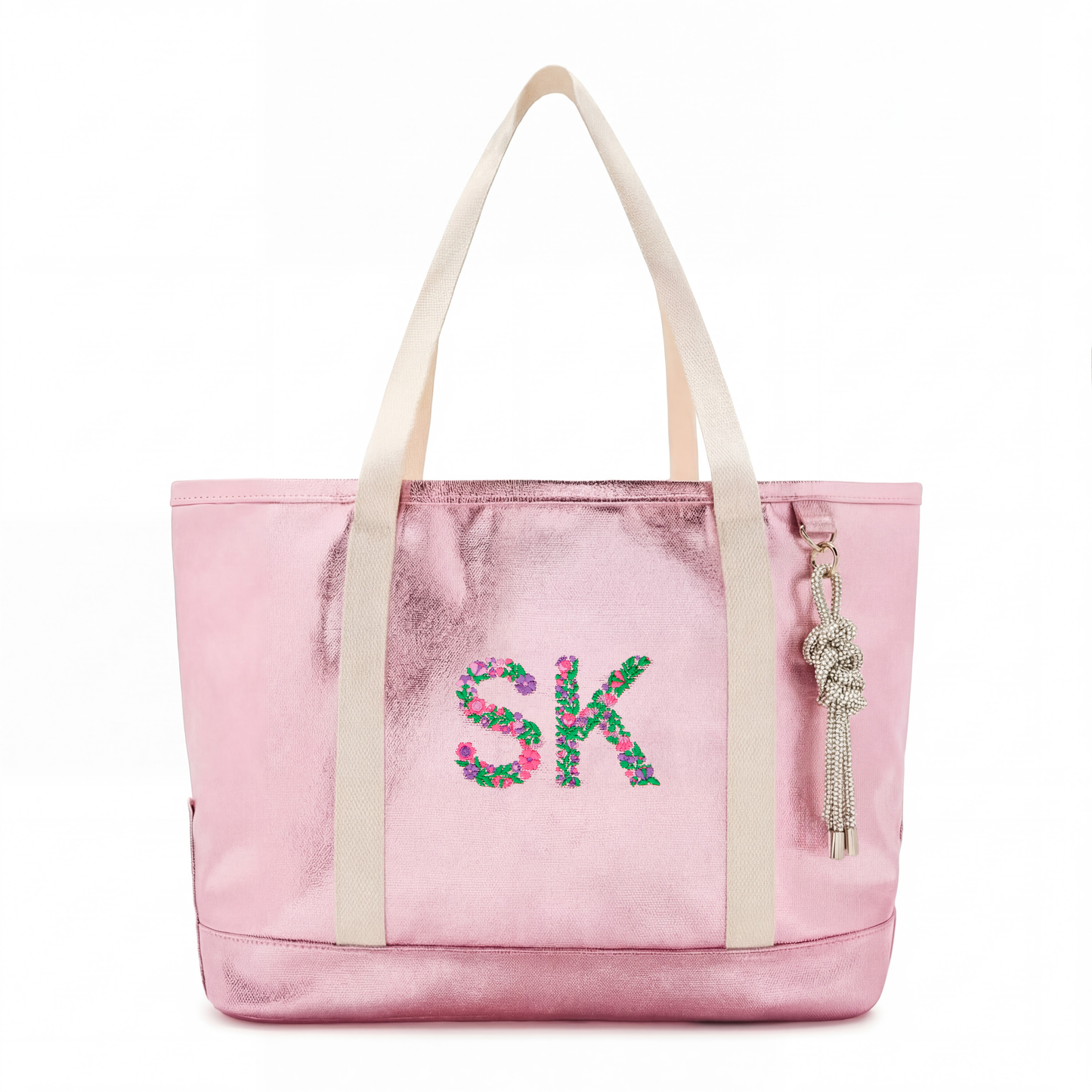 Kids Tote Bag Pink Metallic Canvas - Embroidered Name