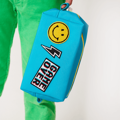 Pre-Patched Pencil Pouch Teal With Patches