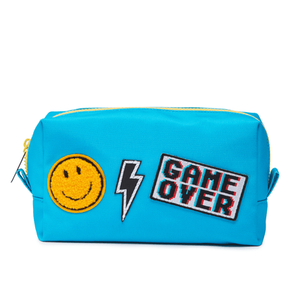 Pre-Patched Pencil Pouch Teal With Patches