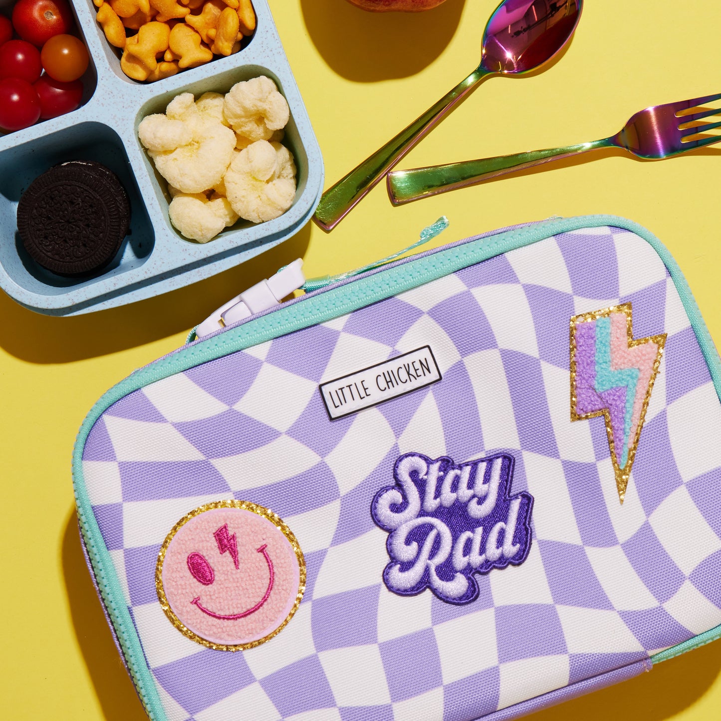 Pre-Patched Purple Checkered Lunch Box