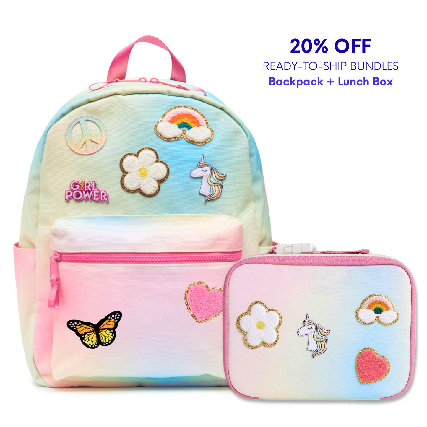 Pre-Patched Rainbow Medium Backpack & Lunch Box Bundle- SAVE 20%