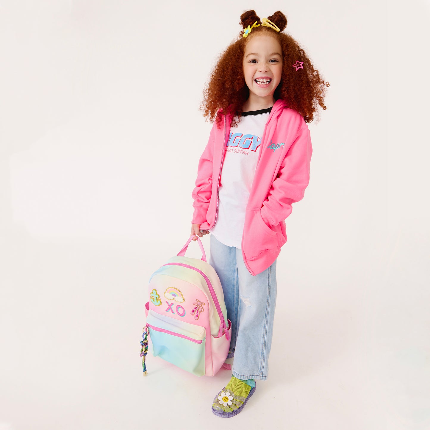 Personalized Pink Rainbow Patched Kids Backpack, Small