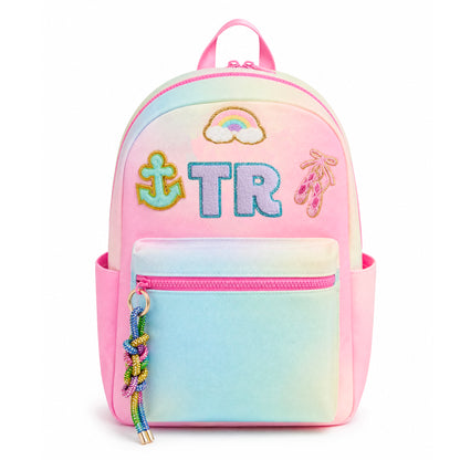 Personalized Pink Rainbow Patched Kids Backpack, Small