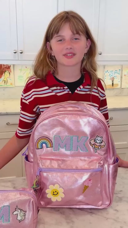 Pink Metallic Personalized Kids Backpack - Medium