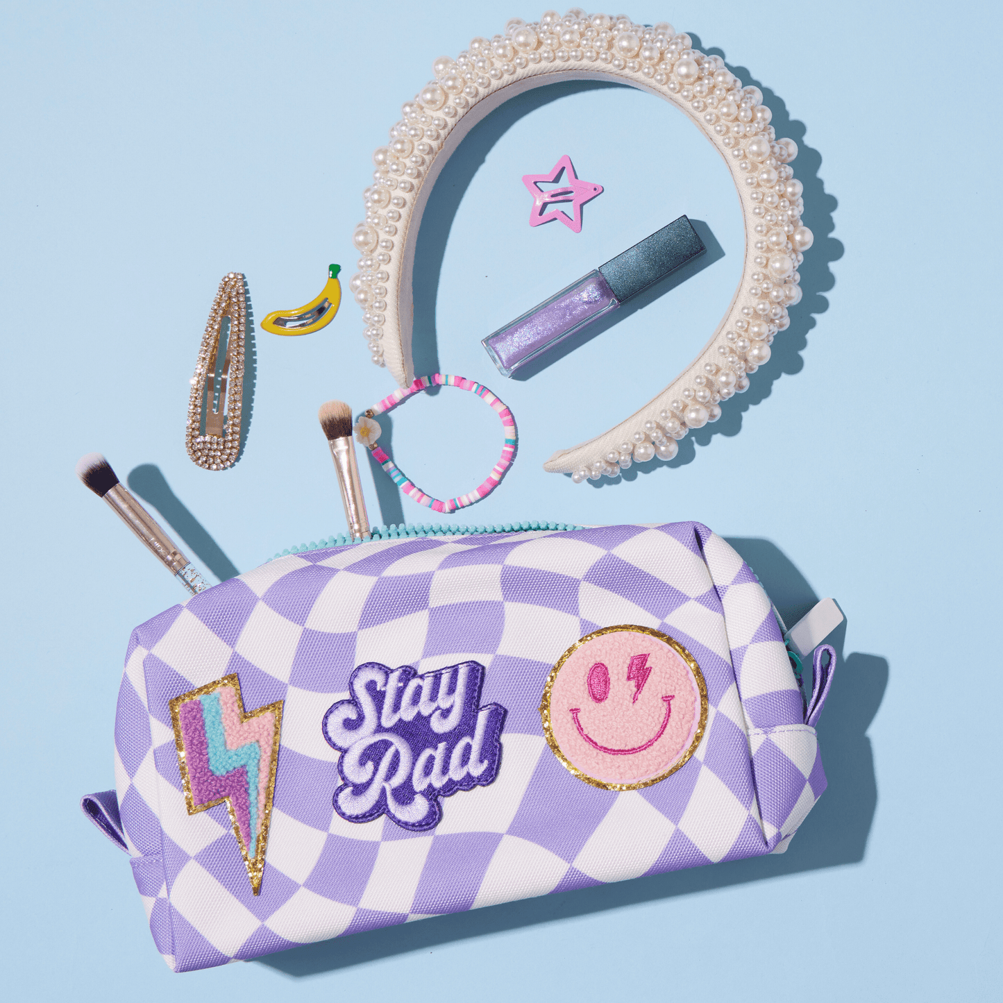 Purple Checker Pre-Patched Pencil Pouch- Ships The NEXT DAY!