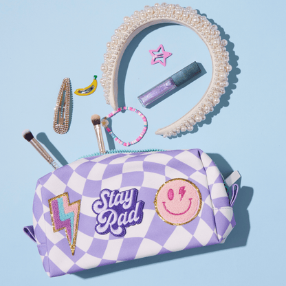 Purple Checker Pre-Patched Pencil Pouch- Ships The NEXT DAY!