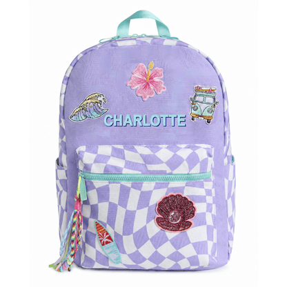 Purple Checkered Personalized Kids Backpack - Large