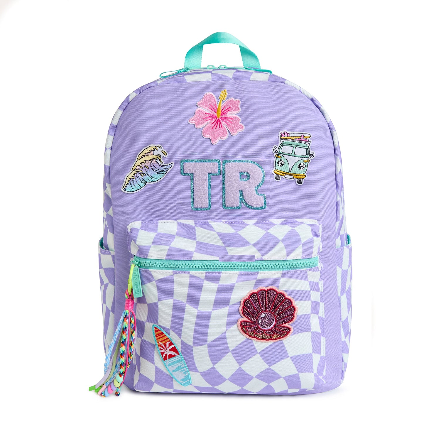 Purple Checkered Personalized Patched Kids Backpack - Large