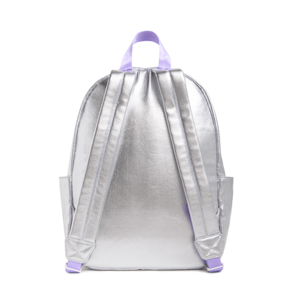 Customizable Kids' Backpack, Silver Metallic Canvas With Patches
