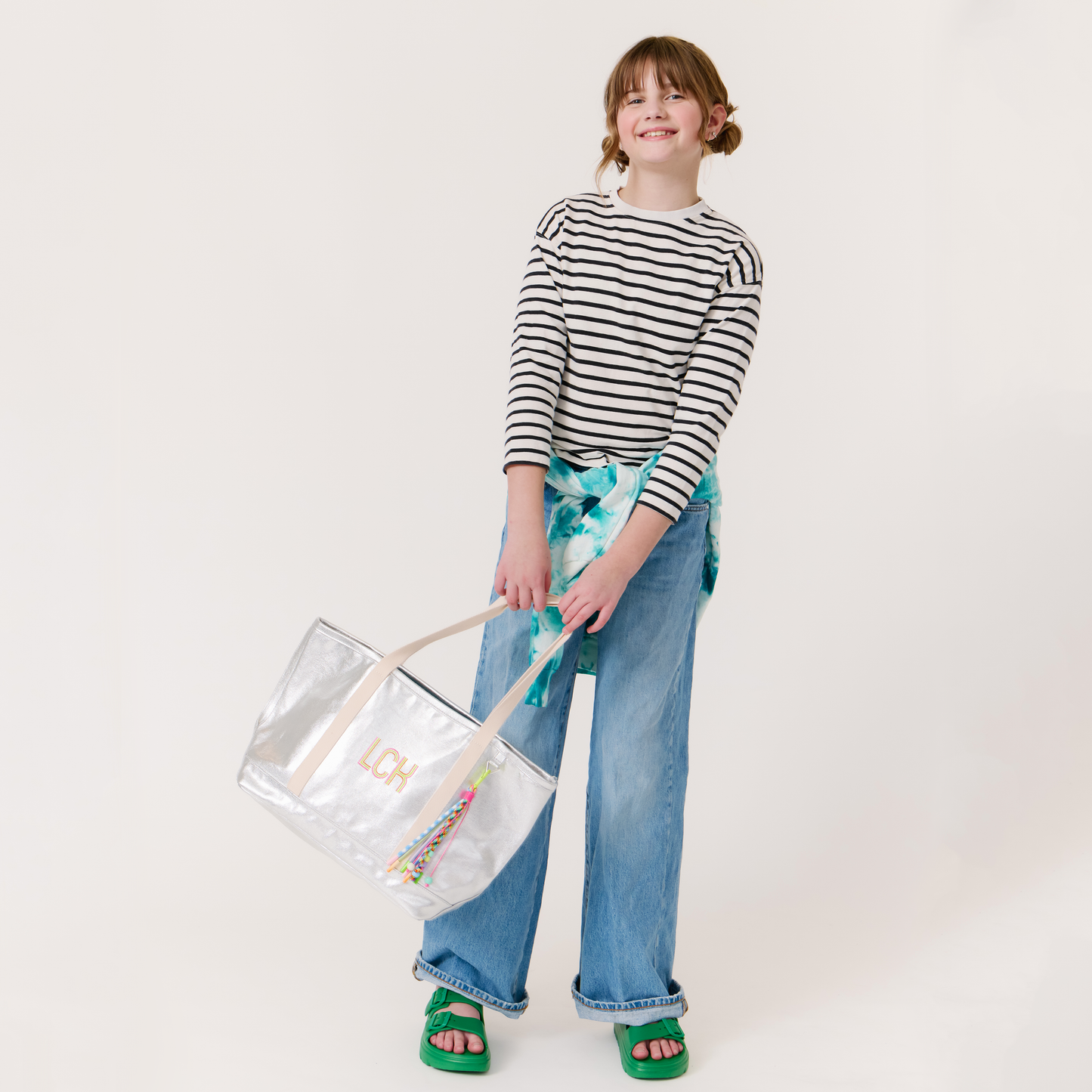 Kids Tote Bag Silver  Metallic Canvas - Embroidered Name