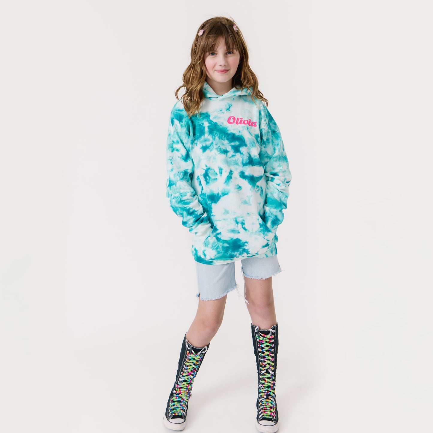 TIE DYE CUSTOMIZABLE HOODIE SWEATSHIRT, Aqua
