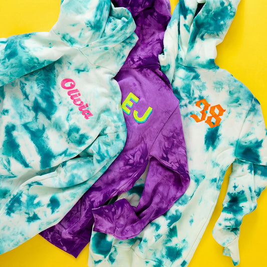 TIE DYE CUSTOMIZABLE HOODIE SWEATSHIRT, Aqua