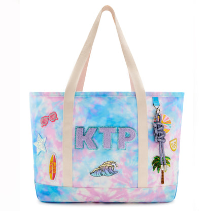 Personalized Tie Dye Kids Tote Bag with Patches