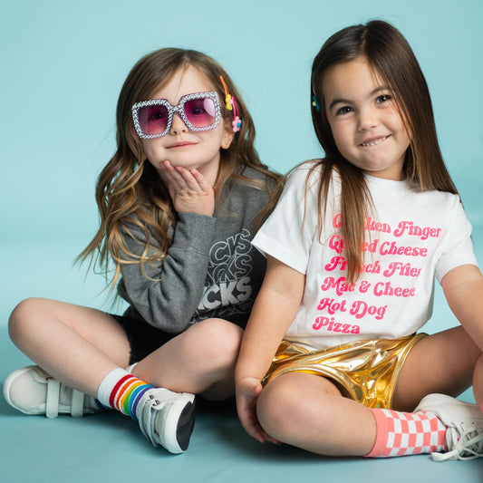 girl wearing a Snacks Crewneck Sweatshirt and sunglasses