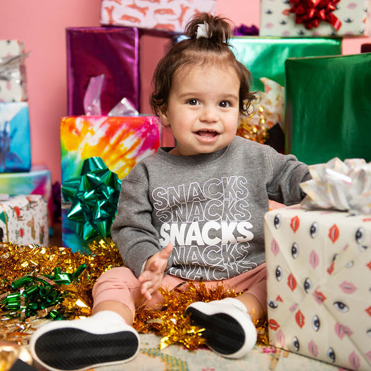 toddler wearing a Snacks Crewneck Sweatshirt