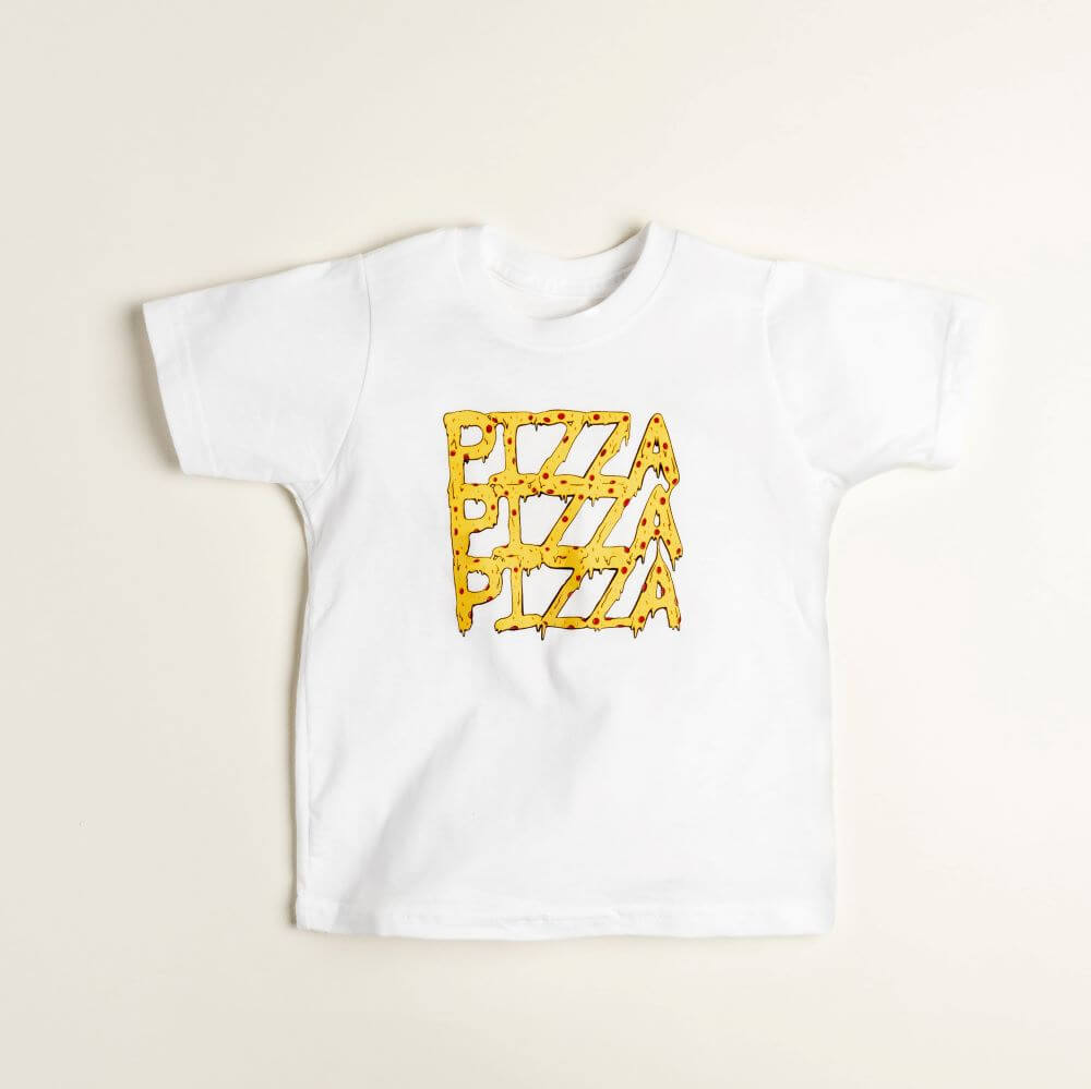 Kid's 100% cotton tshirt in white with Pizza graphic decoration