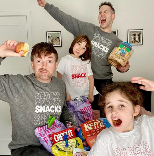 adults wearing our Snacks Crewneck Sweatshirt