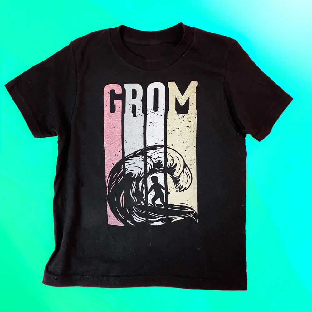 boys t-shirt with surfing GROM graphic design