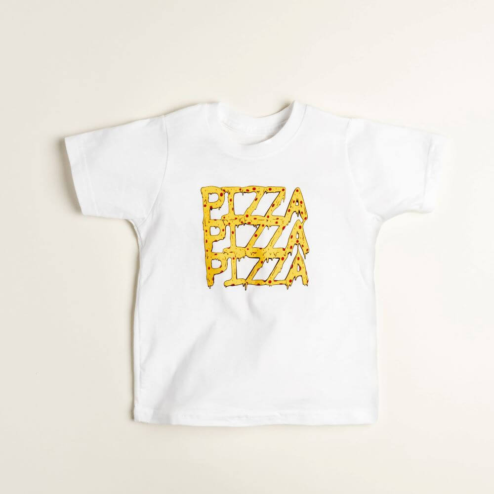 Kid's 100% cotton tshirt in white with Pizza graphic decoration