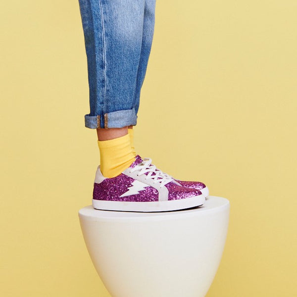 Glitter Bomb Sneakers - Purple on White - ShopperBoard